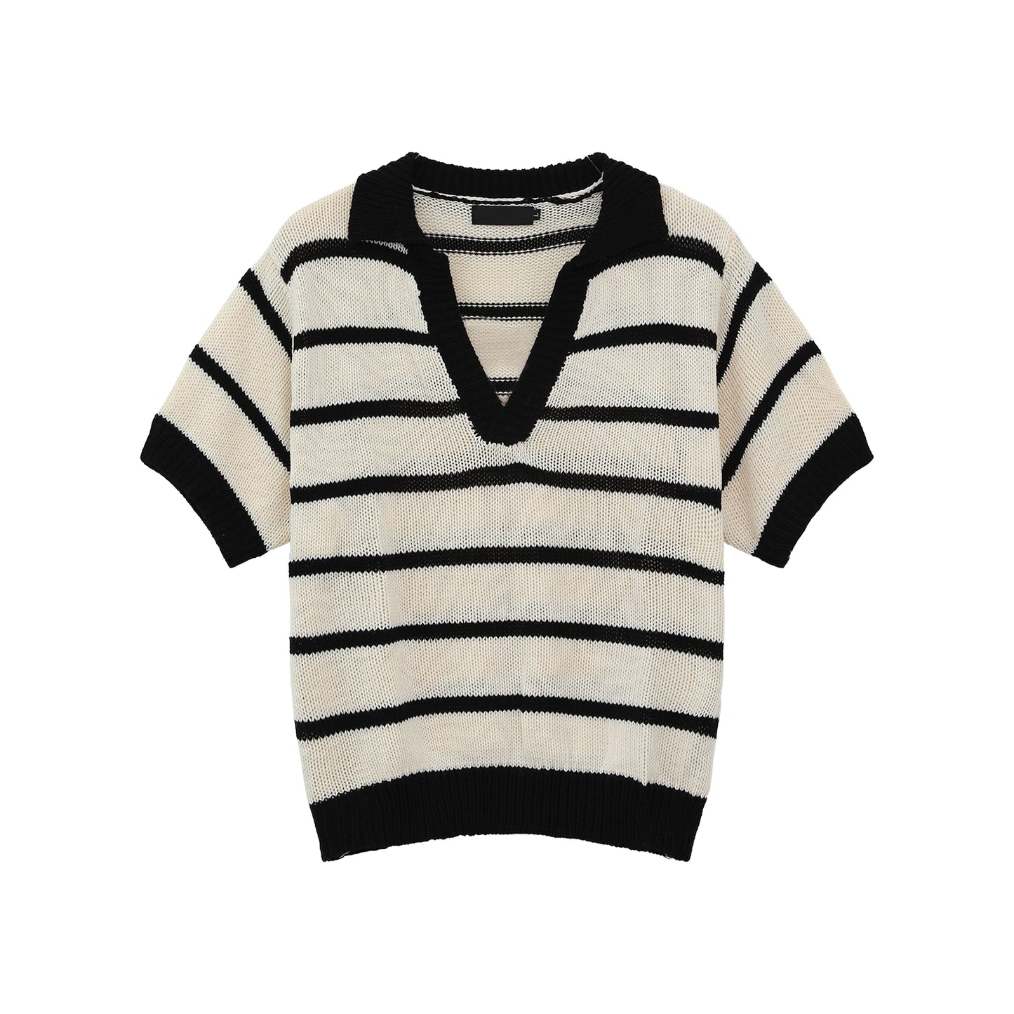 【25s Aug.】Striped Colorblock V-Neck Knit Tee