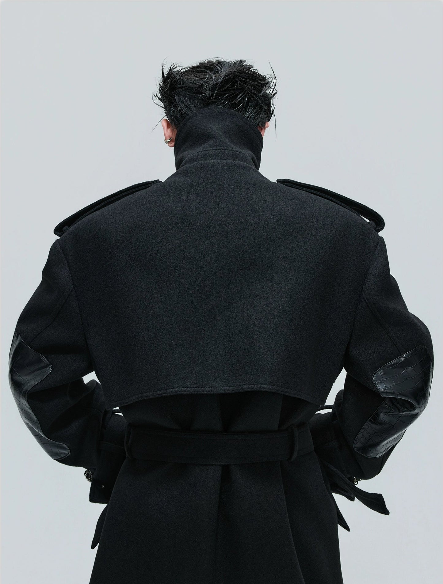 【25s Nov.】Crocodile-print Lace-up Metal Buckles Woolen Coat