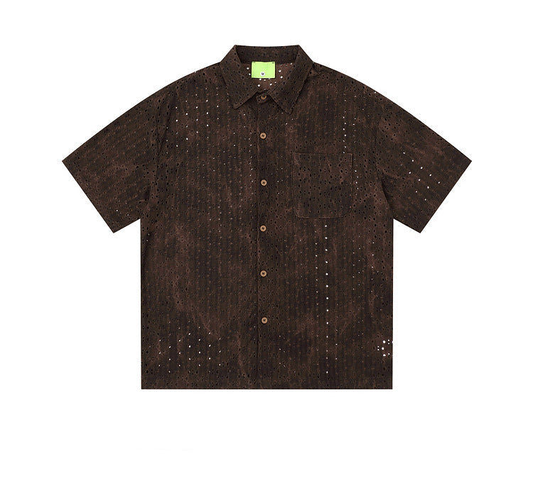 Distressed Tie-Dye Texture Short Sleeve Shirt