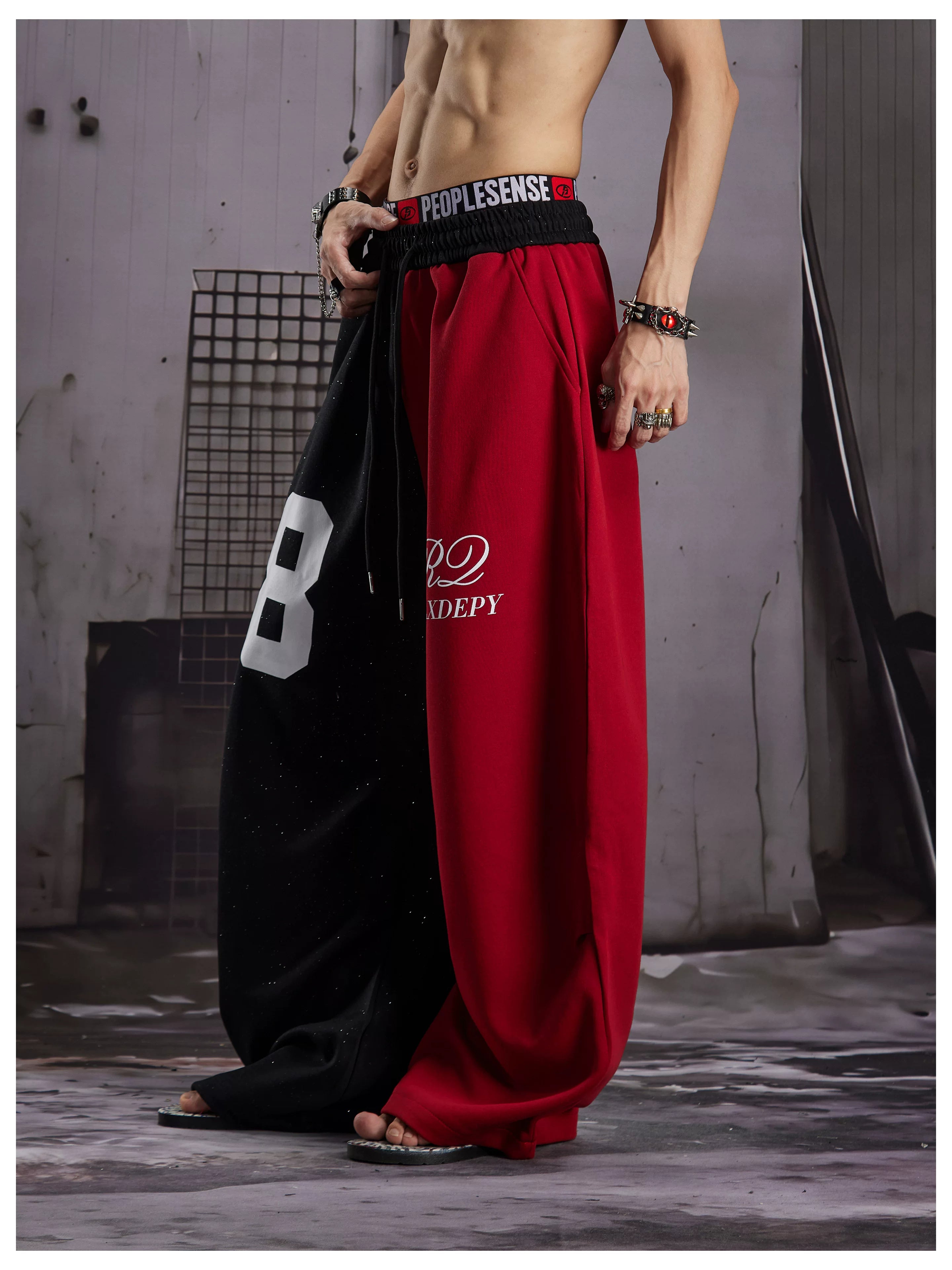 Black Red Contrast Jersey Sweatpants