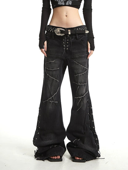 【25s Sep.】Vintage Dark Lace-up Bootcut Jeans