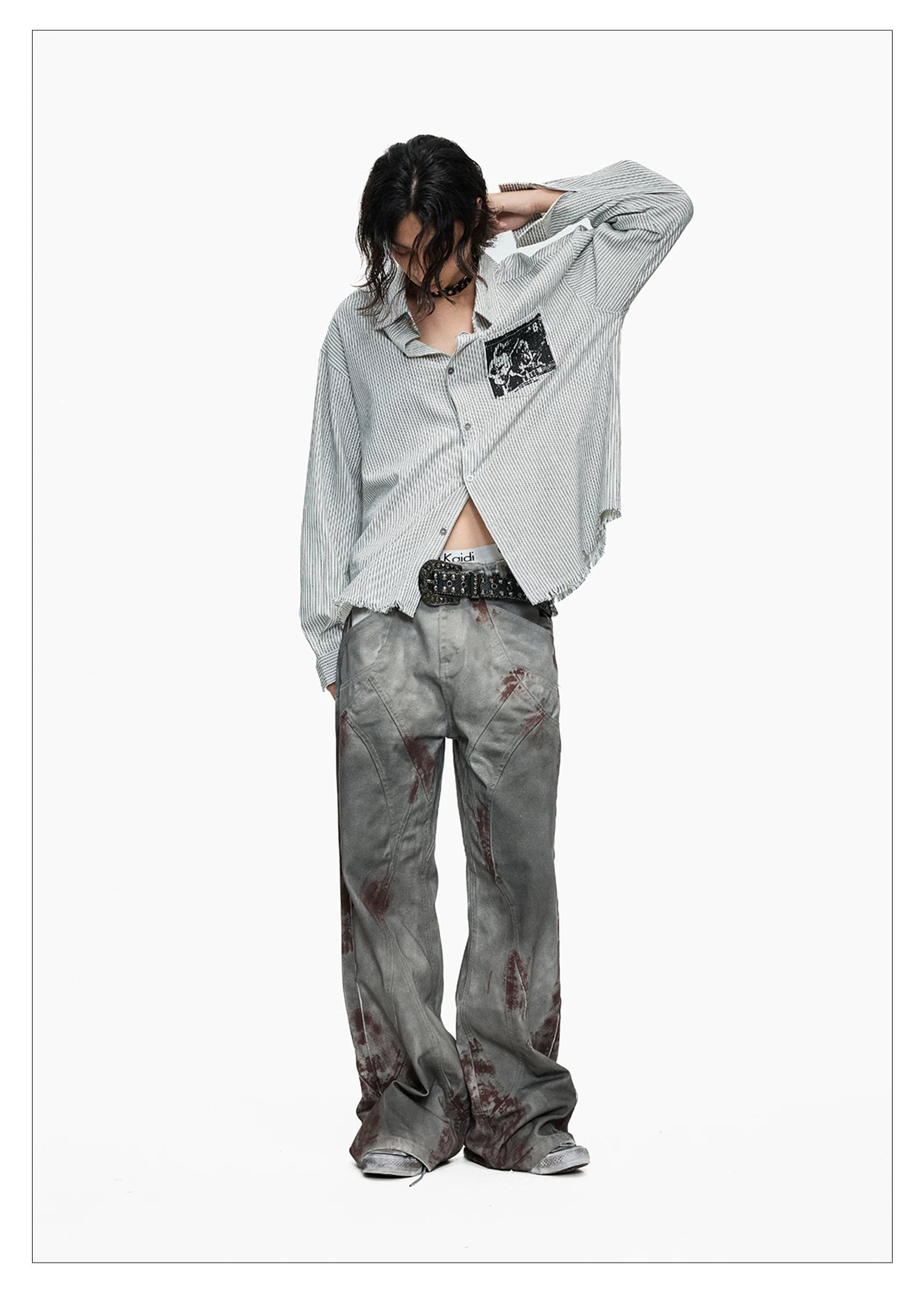 Blood Wash Distressed Flared Denim Jeans
