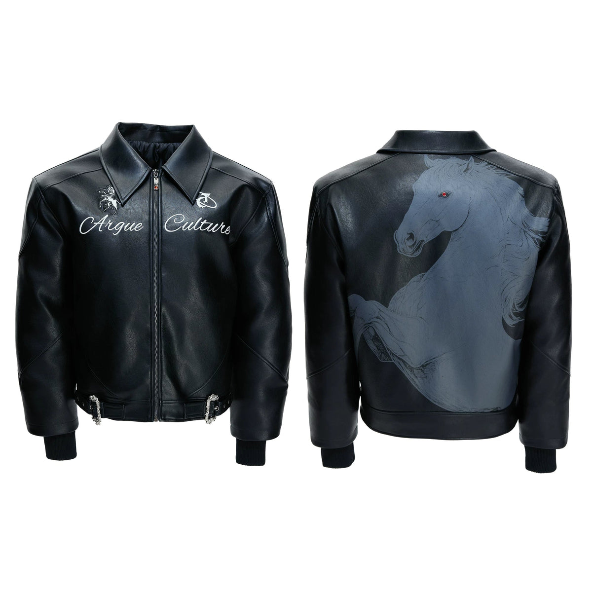 【26s Jan.】Vintage Badge Horse Logo Embroidered Leather Jacket