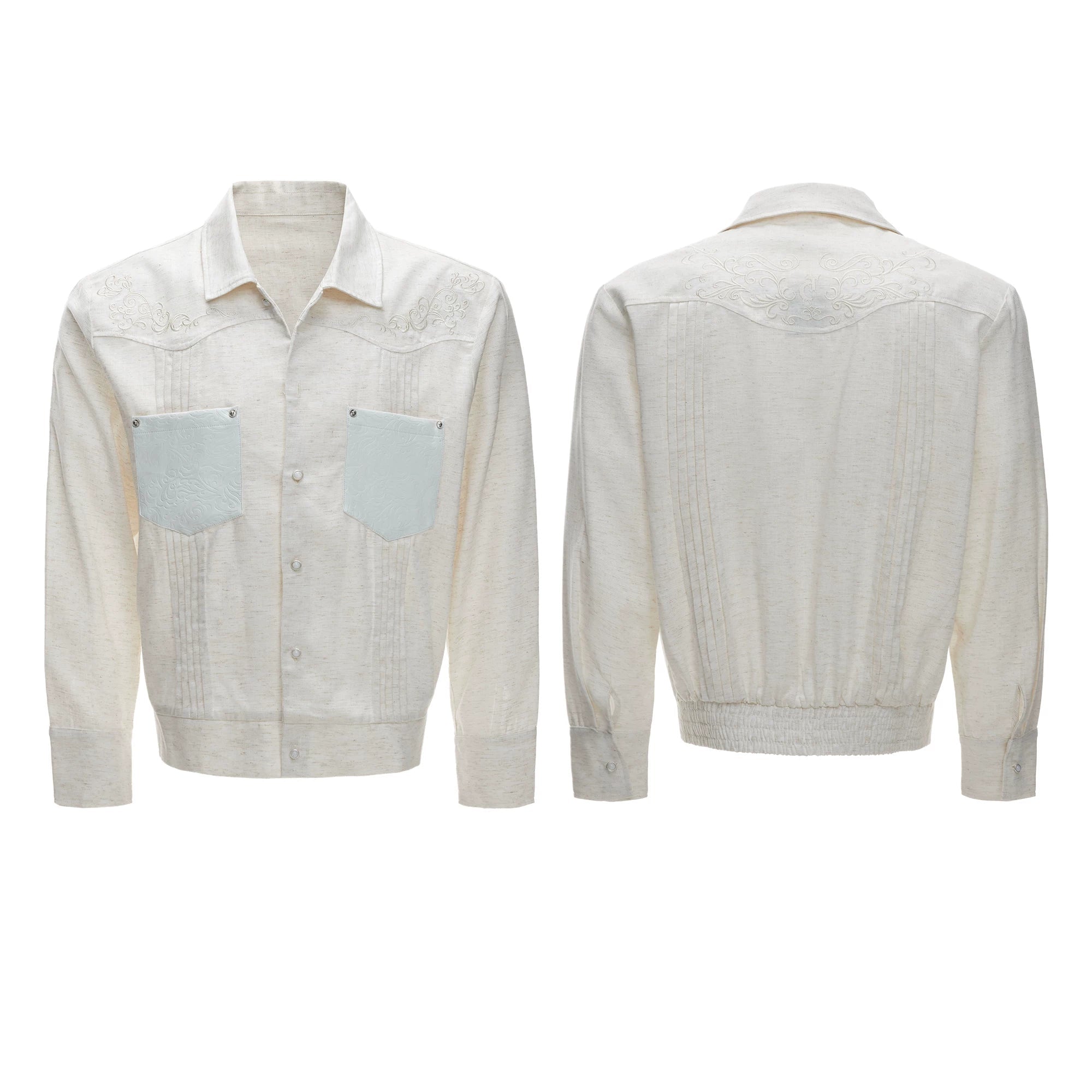 Floral Embroidered Linen Shirt Jacket