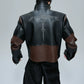 Embroidered Cropped Stand-up Collar Leather Jacket