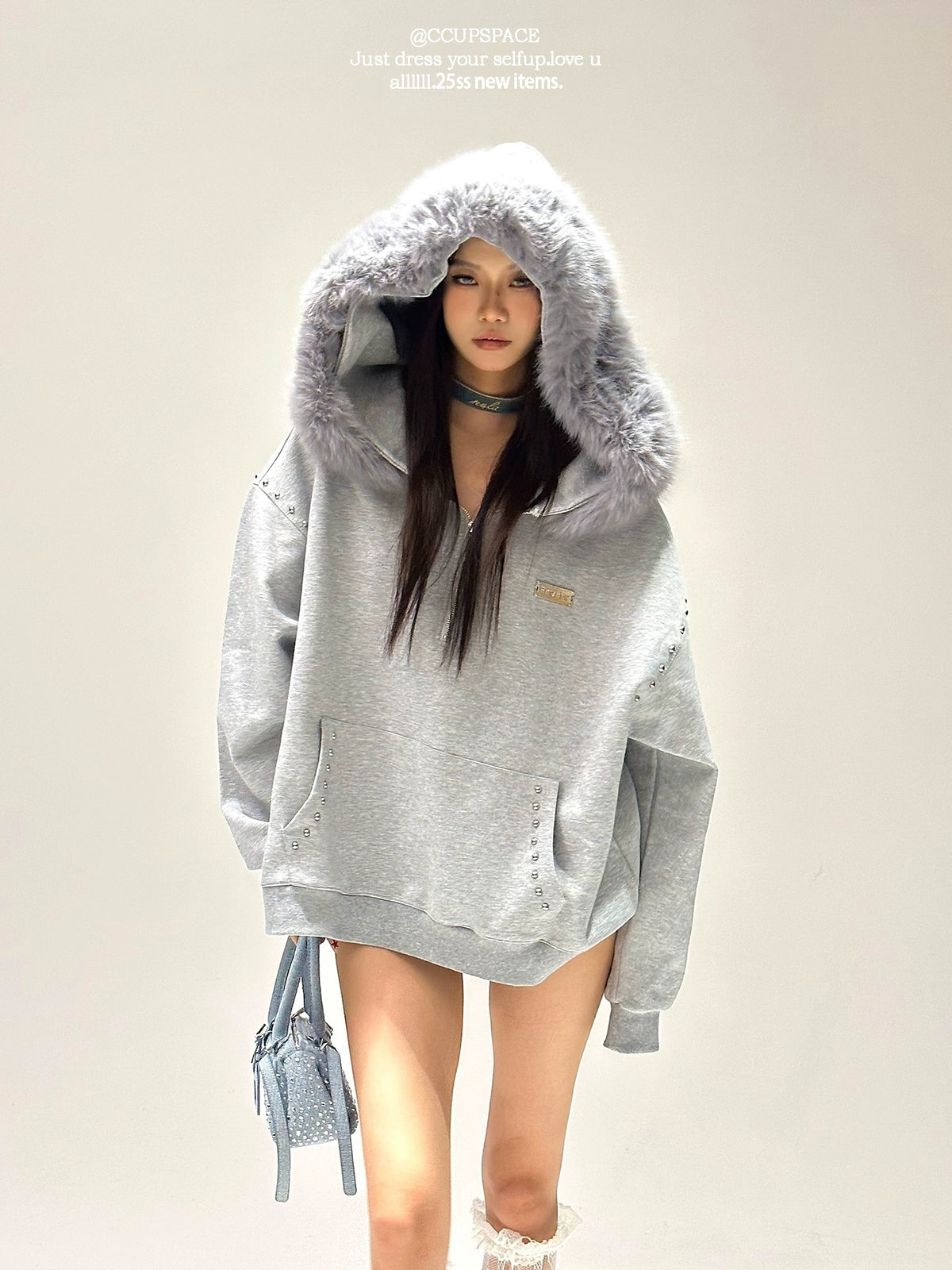 【25s Sep.】Slouchy Fur Collar Cardigan Hoodie