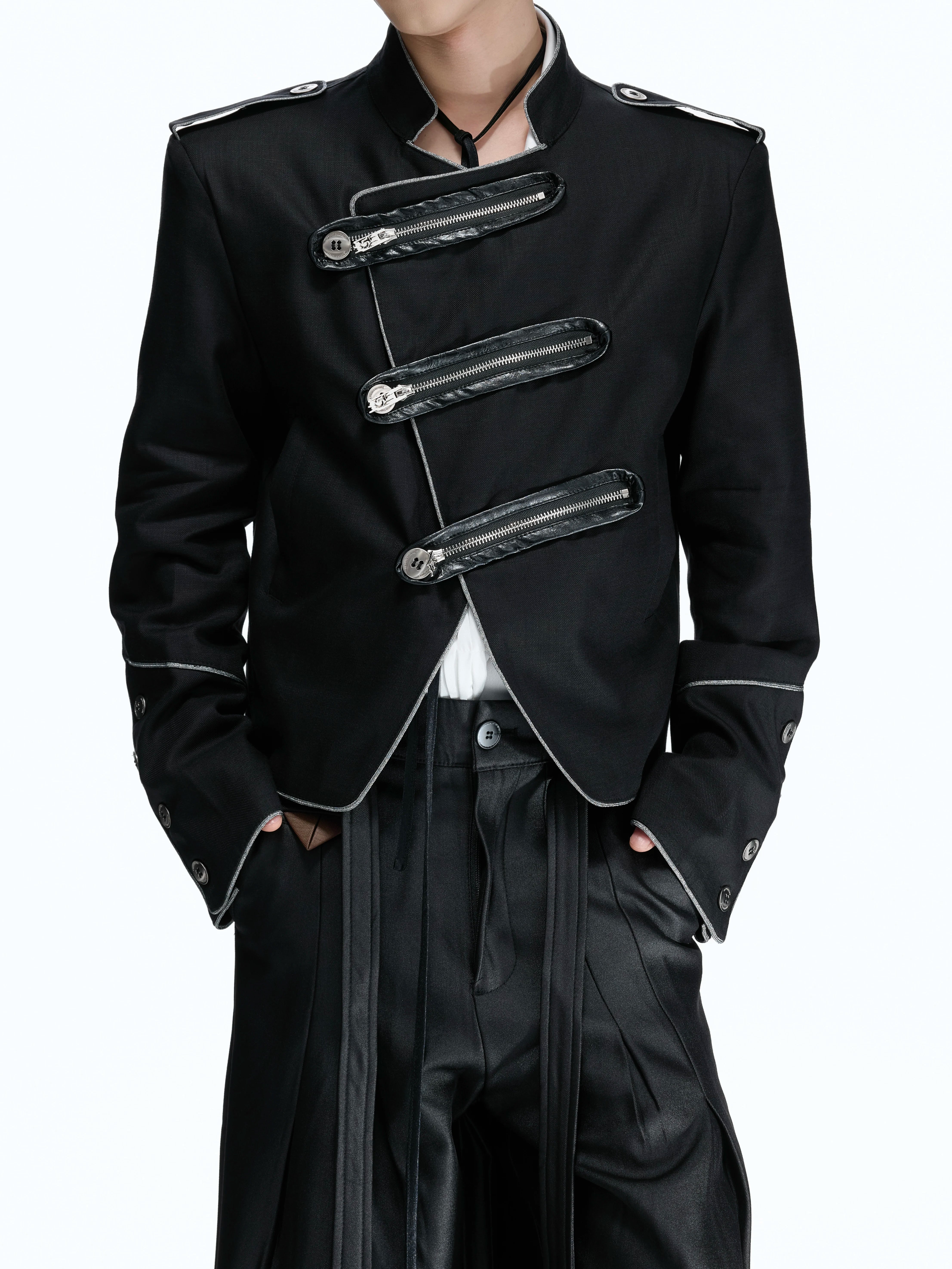 Asymmetric Stand Collar Cropped Jacket