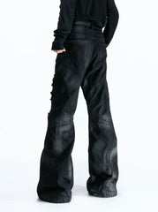 Deconstructed Wax Coated Flared Jeans
