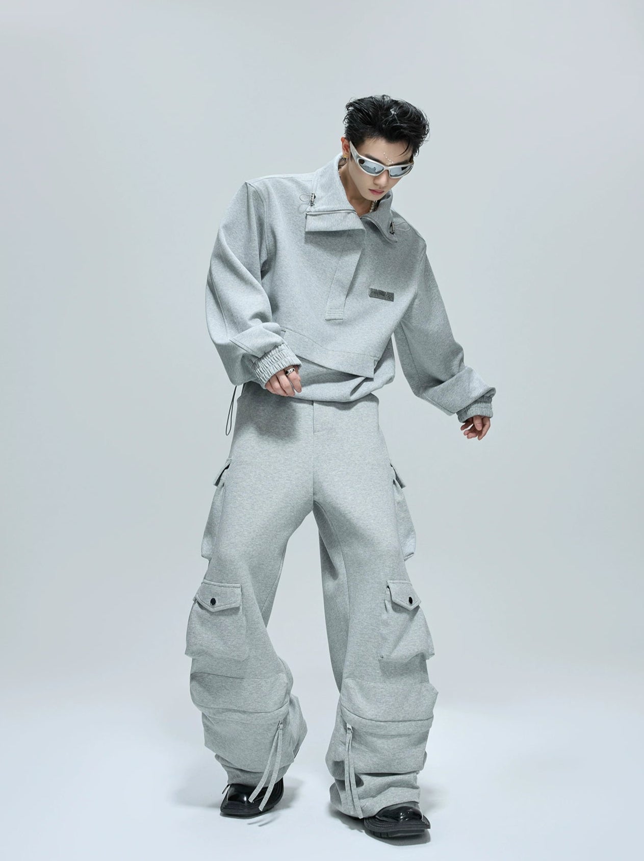 【25s Oct.】Casual Stand Collar Cropped Sweatshirt/Ribbon Pocket Pants