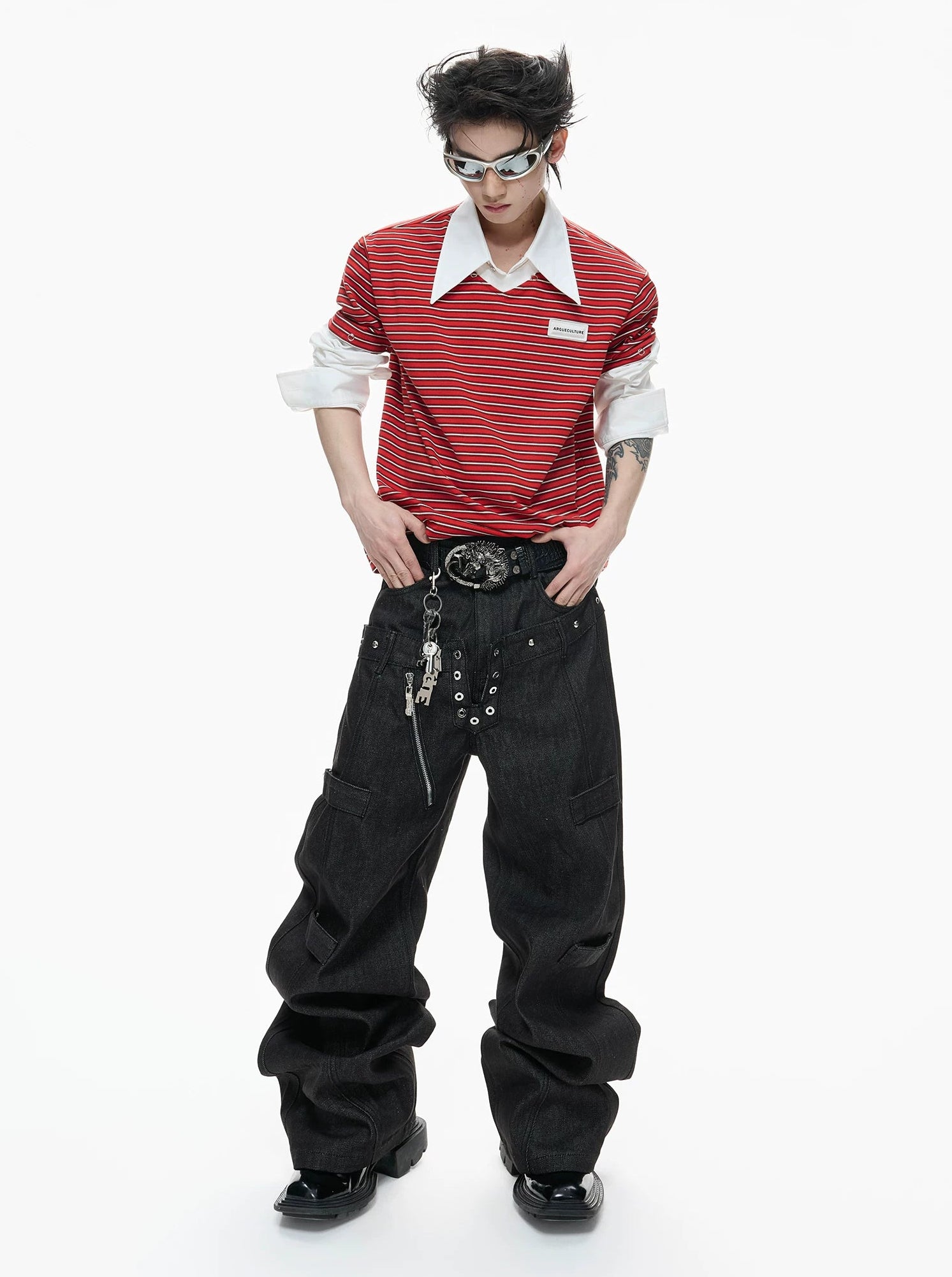 【26s Apr.】Contrast Stripe Convertible Layered Polo Shirt