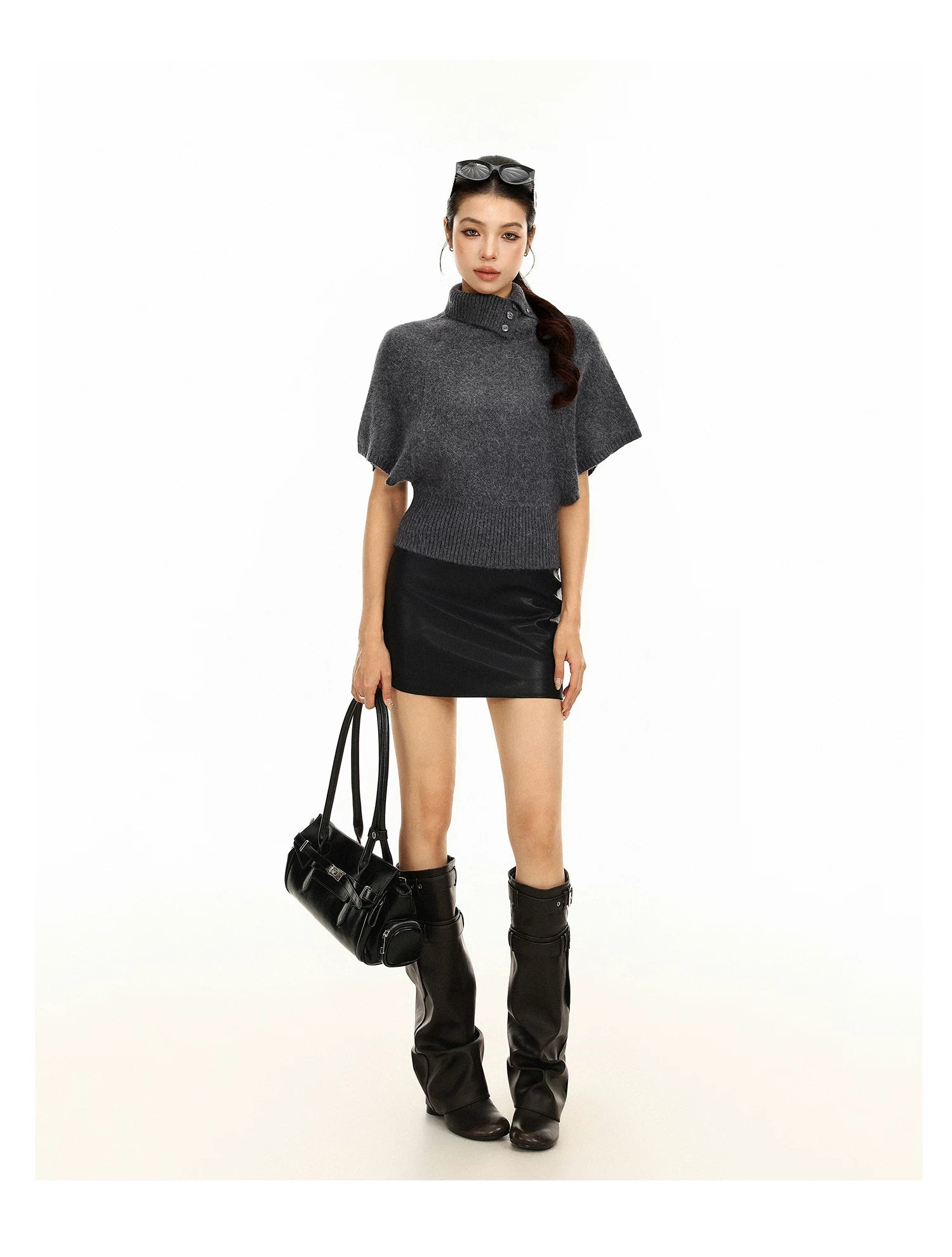 Rabbit Fur Collar Batwing Sweater