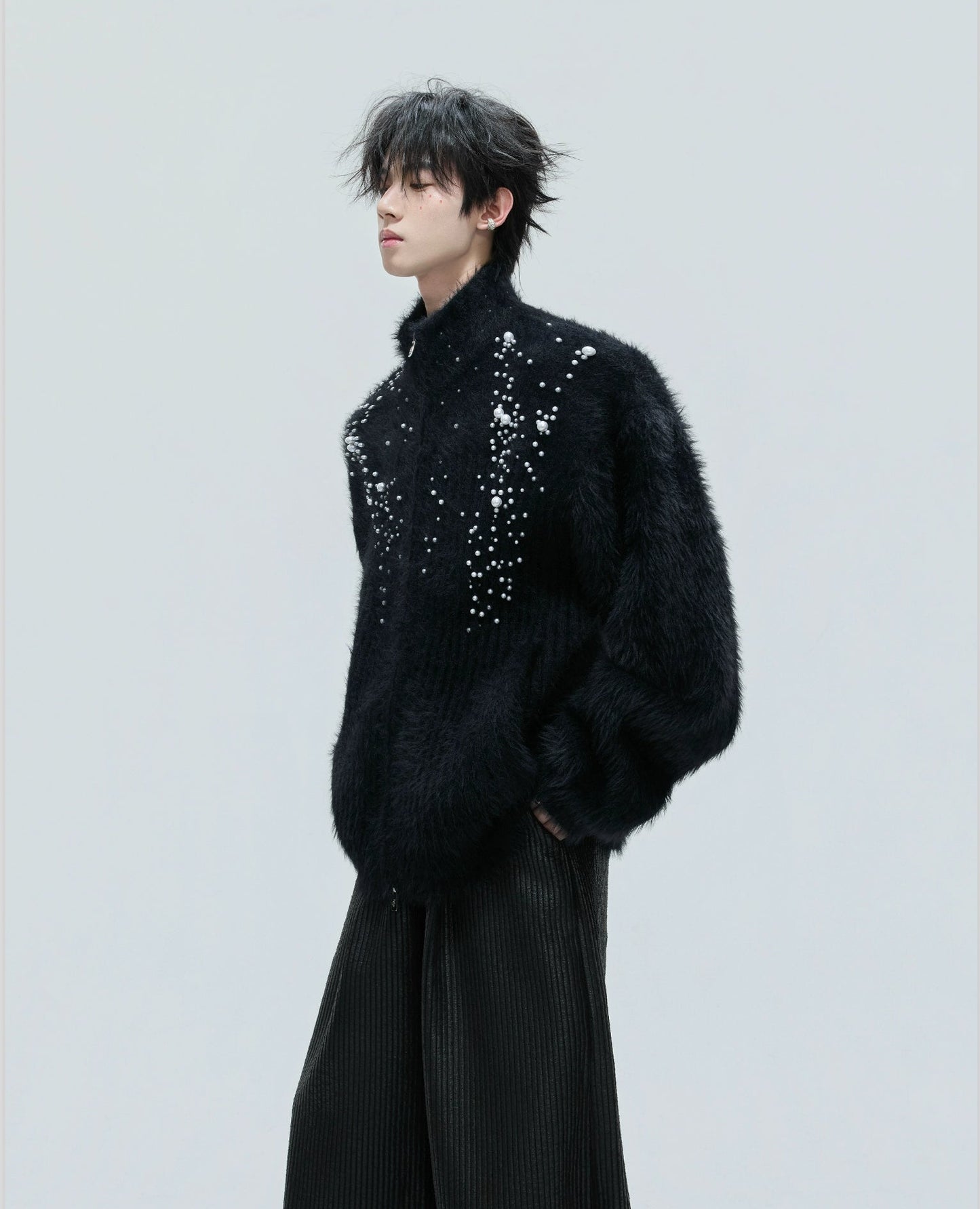 【25s Nov.】High-neck Plush Pearl Embellished Sweater