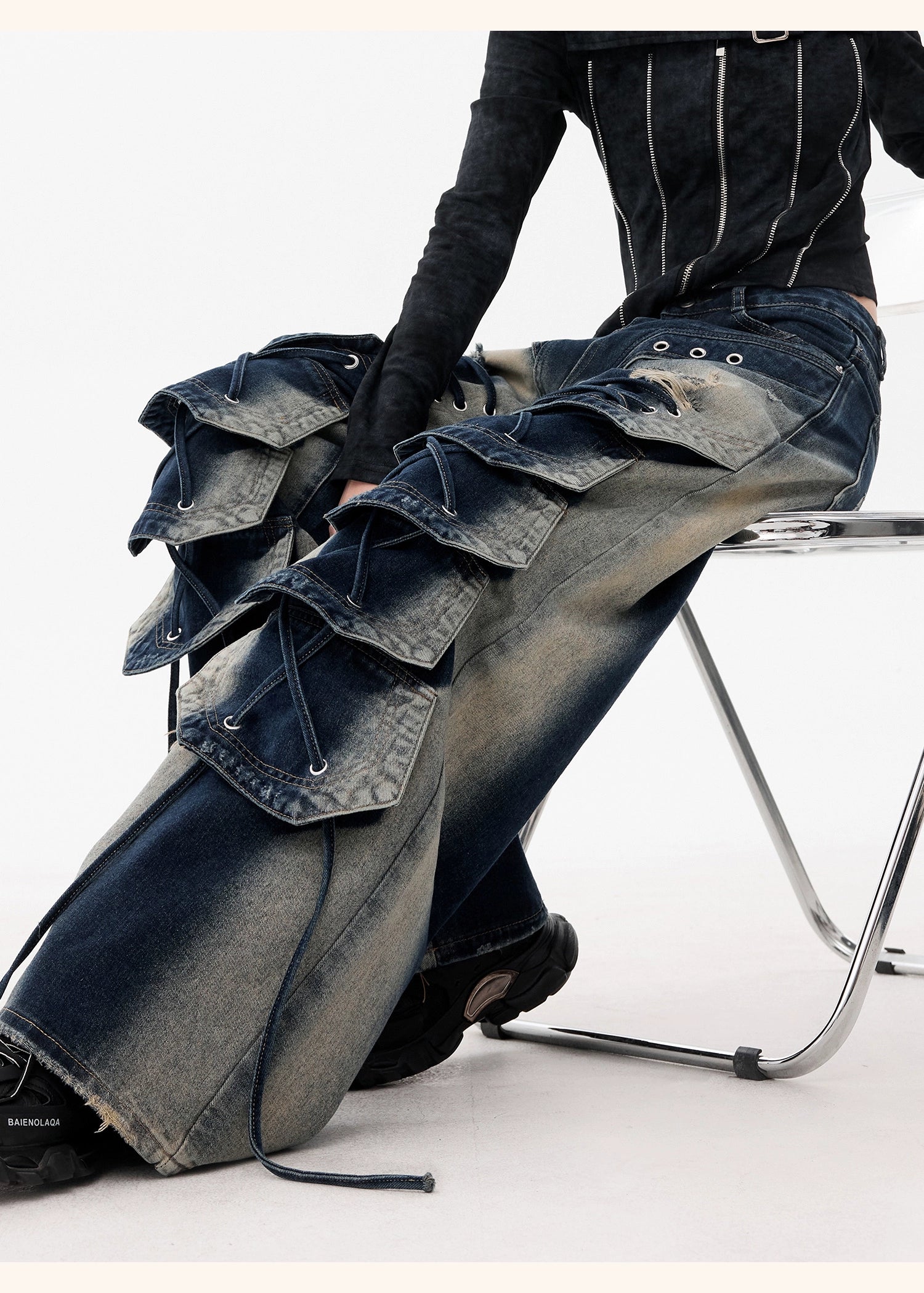 【25s Dec.】Distressed Patchwork Punk Wasteland Style Jeans