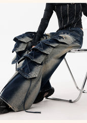 【25s Dec.】Distressed Patchwork Punk Wasteland Style Jeans