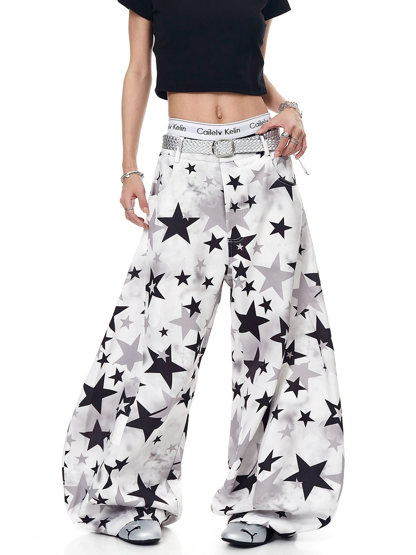 【25s Aug.】Star Print Tie-dye Loose Overalls