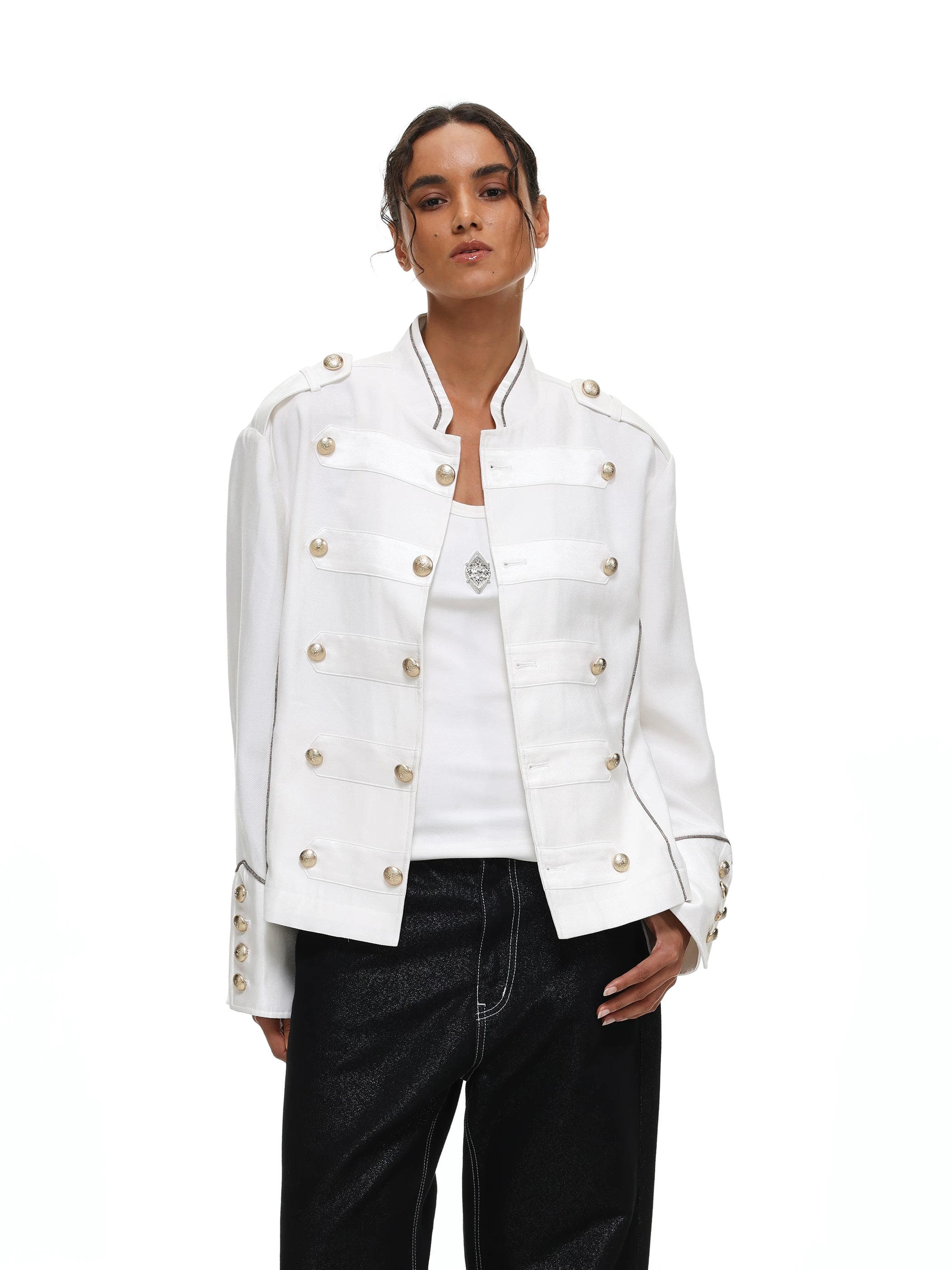 【26s May】Napoleonic Stand Collar Metal Button Lightweight Shirt Jacket