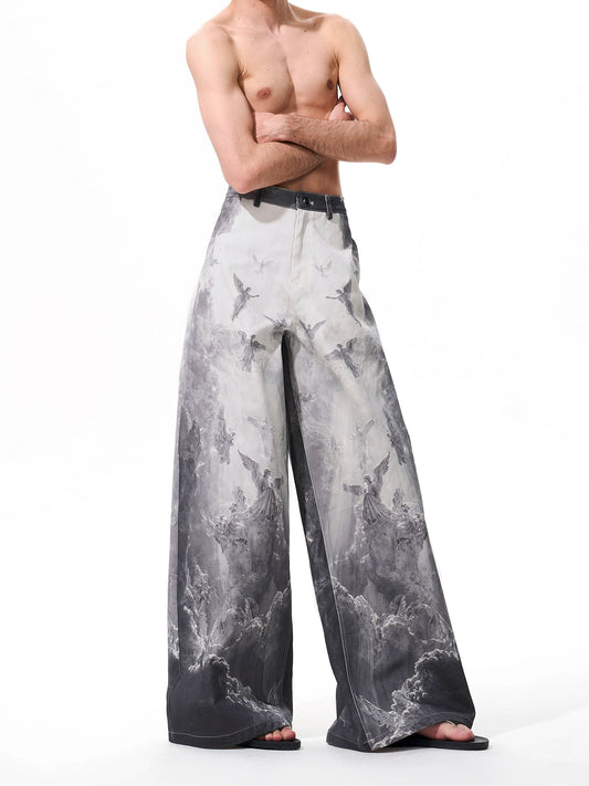 3D Printed Street Low-Rise Wide-Leg Jeans