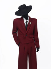 【26s May.】Metal Brooch Cropped Tailored Blazer + Pants