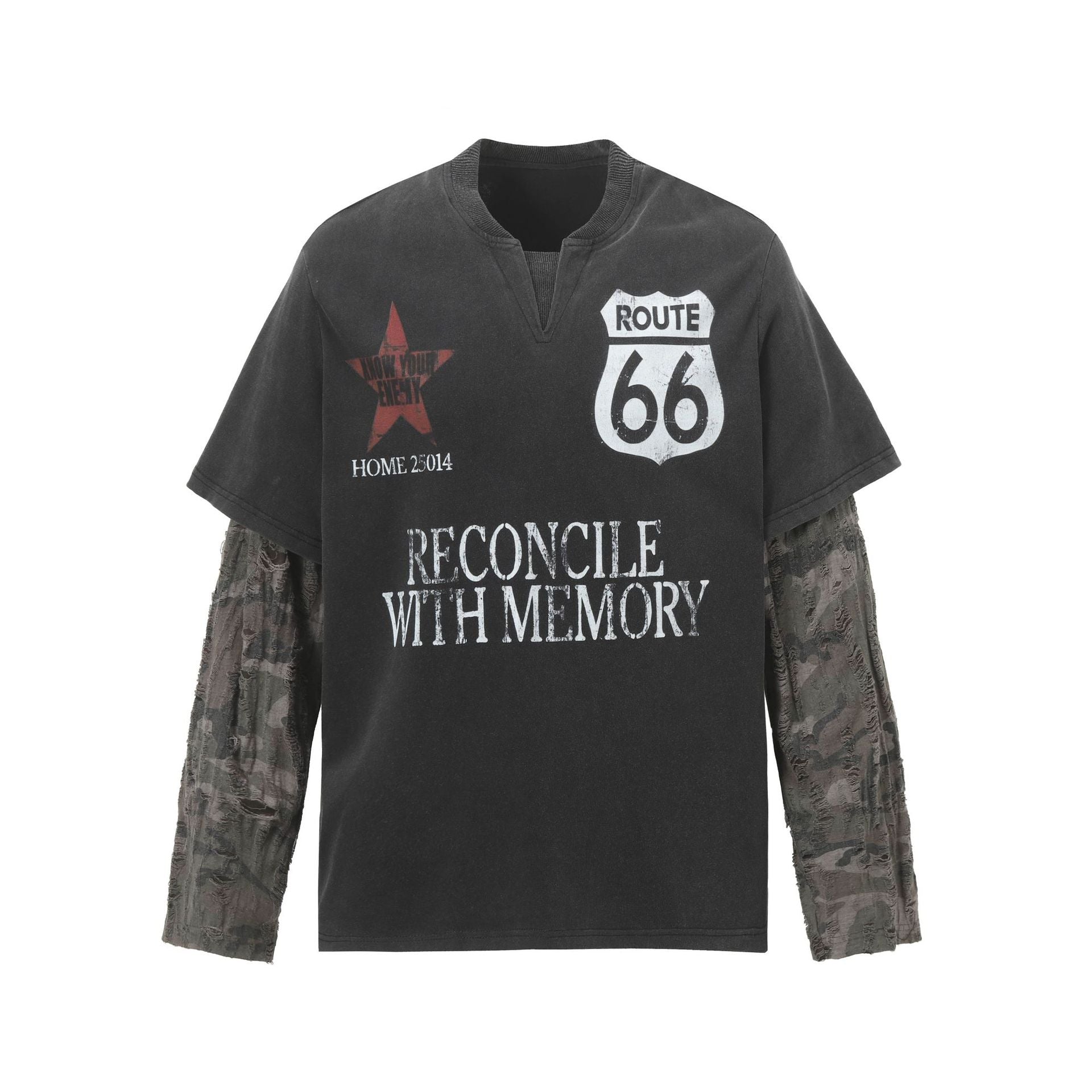 Layered Distressed Washed Long Sleeve Tee
