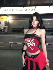 【25s Mar.】Chic Denim Set with Strapless Top and Pants