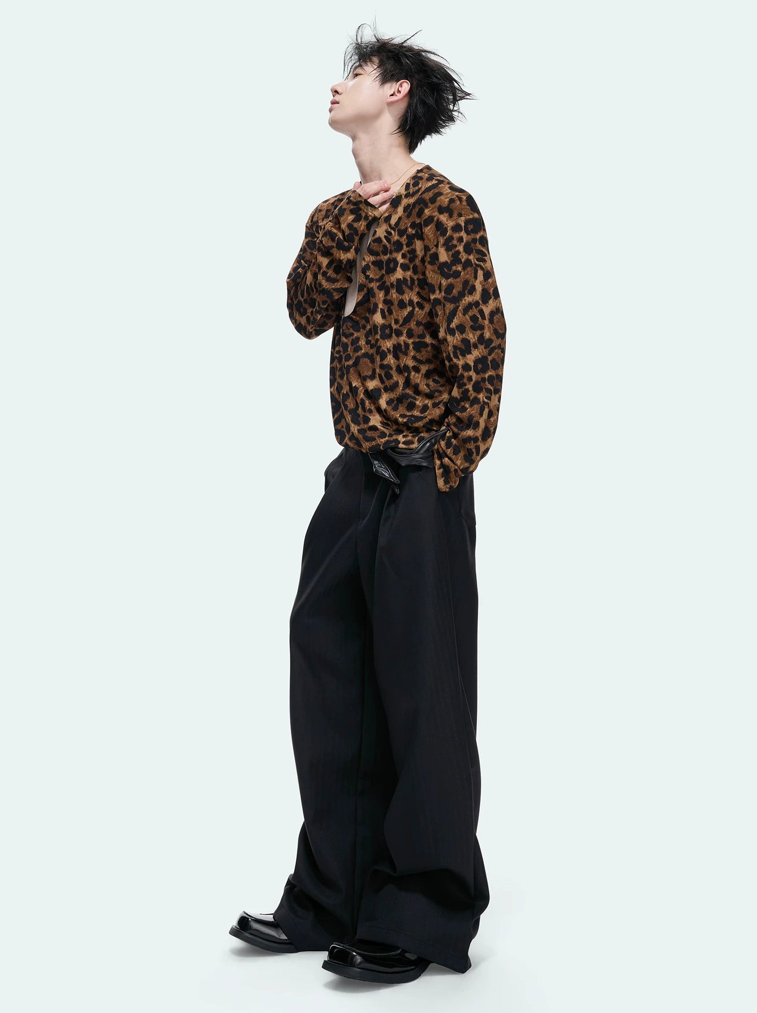Leopard Texture Layered V-Neck Tee