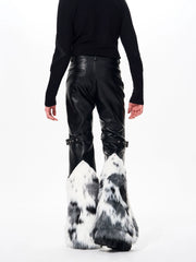 【26s Feb.】Fur-Panel Deconstructed Slight Flare Leather Pants
