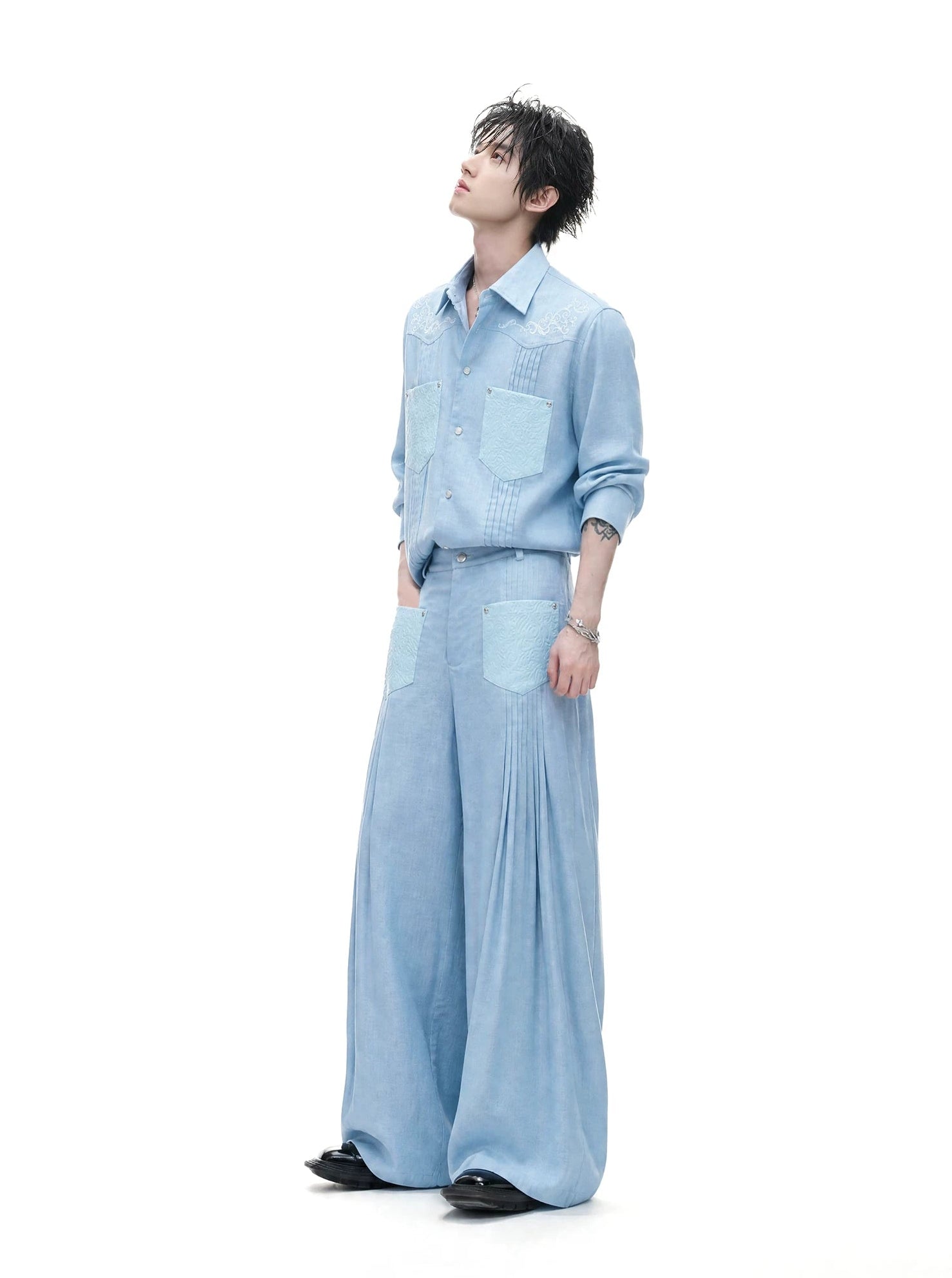 Embroidered Pleated Relaxed Shirt / Pants