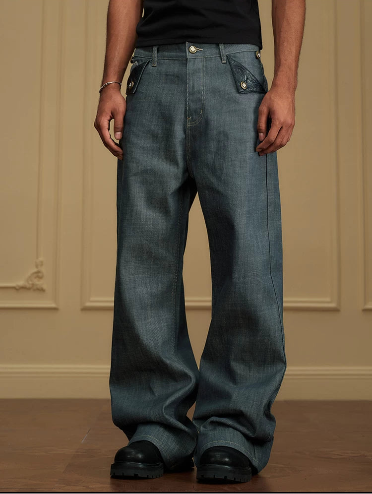 Baroque Relief Straight Denim Jeans