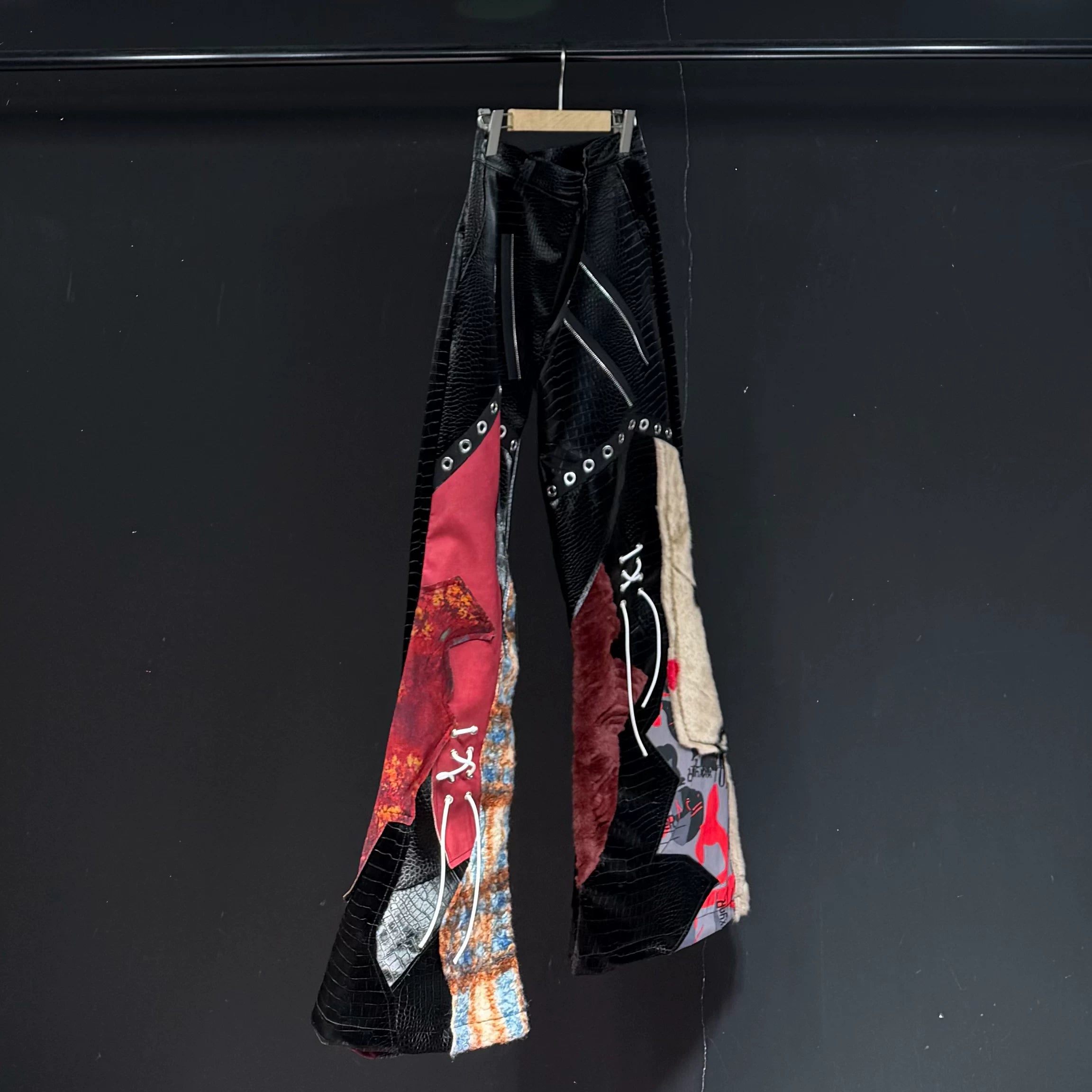 High-Street Multi-Material Relaxed Wide-Leg Pants