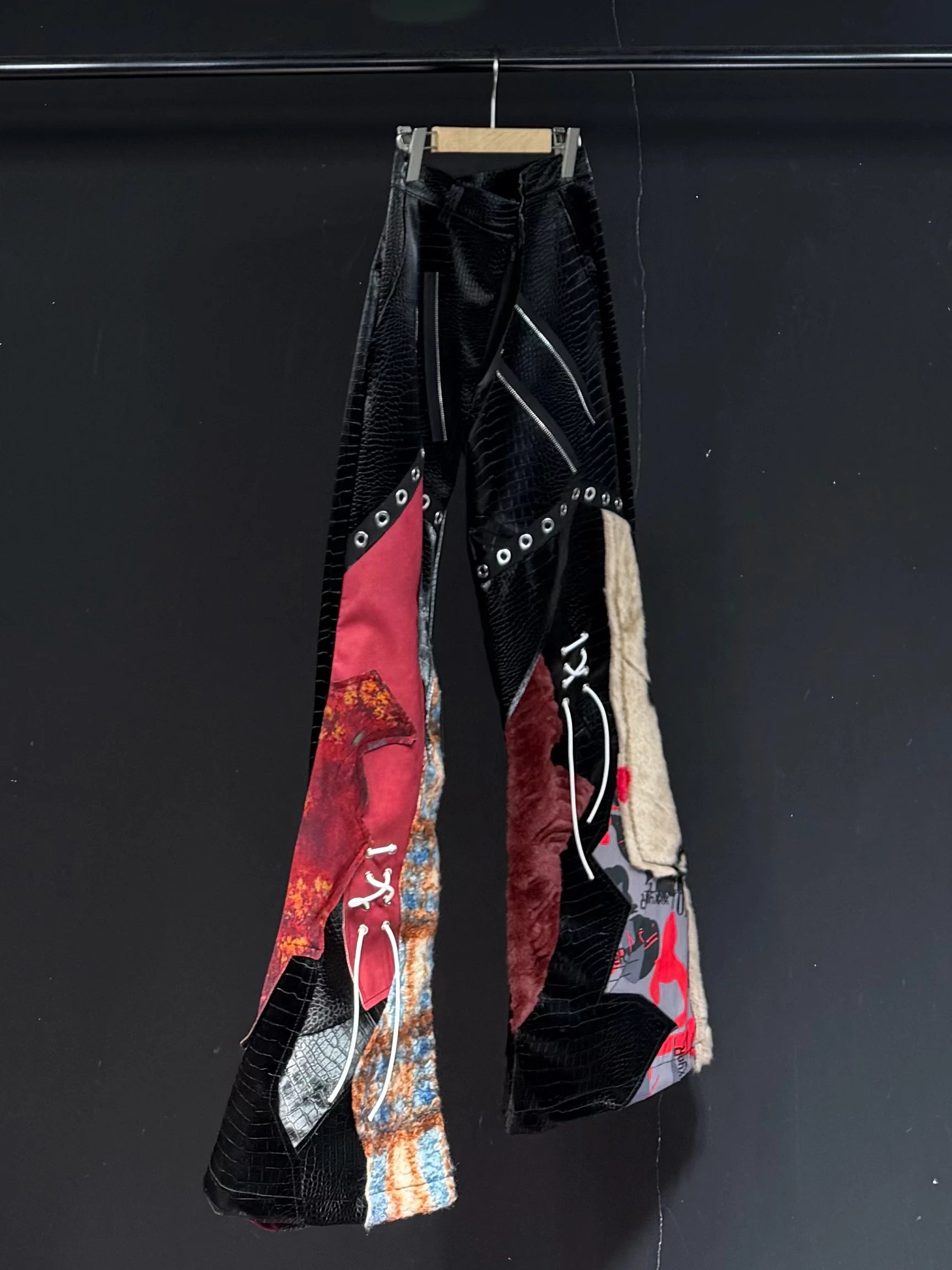 High-Street Multi-Material Relaxed Wide-Leg Pants