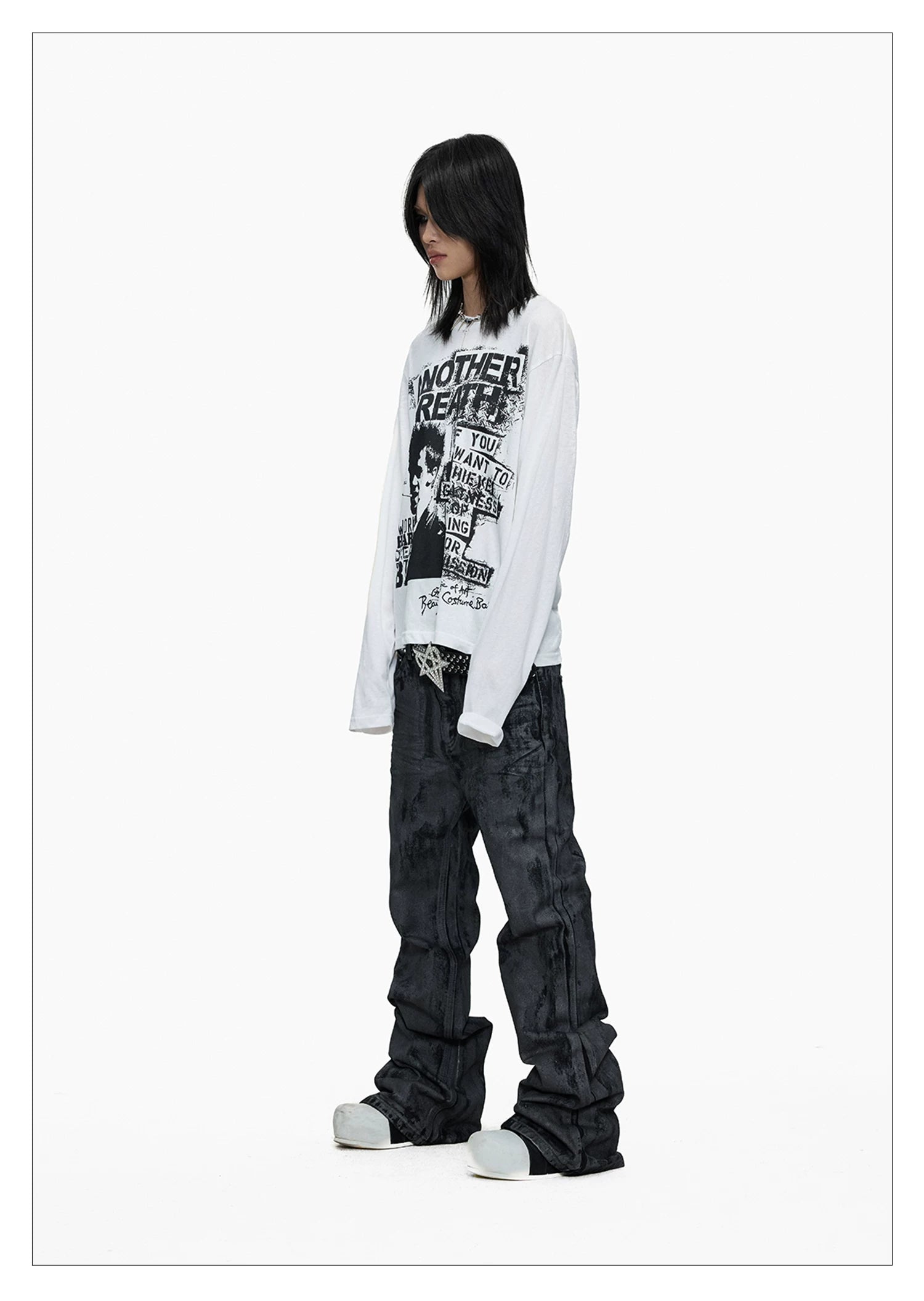 Hand-Waxed Stacked Flared Denim Jeans
