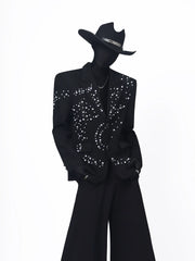 【26s May.】Pearl Embellished Heavy Detail Black Blazer
