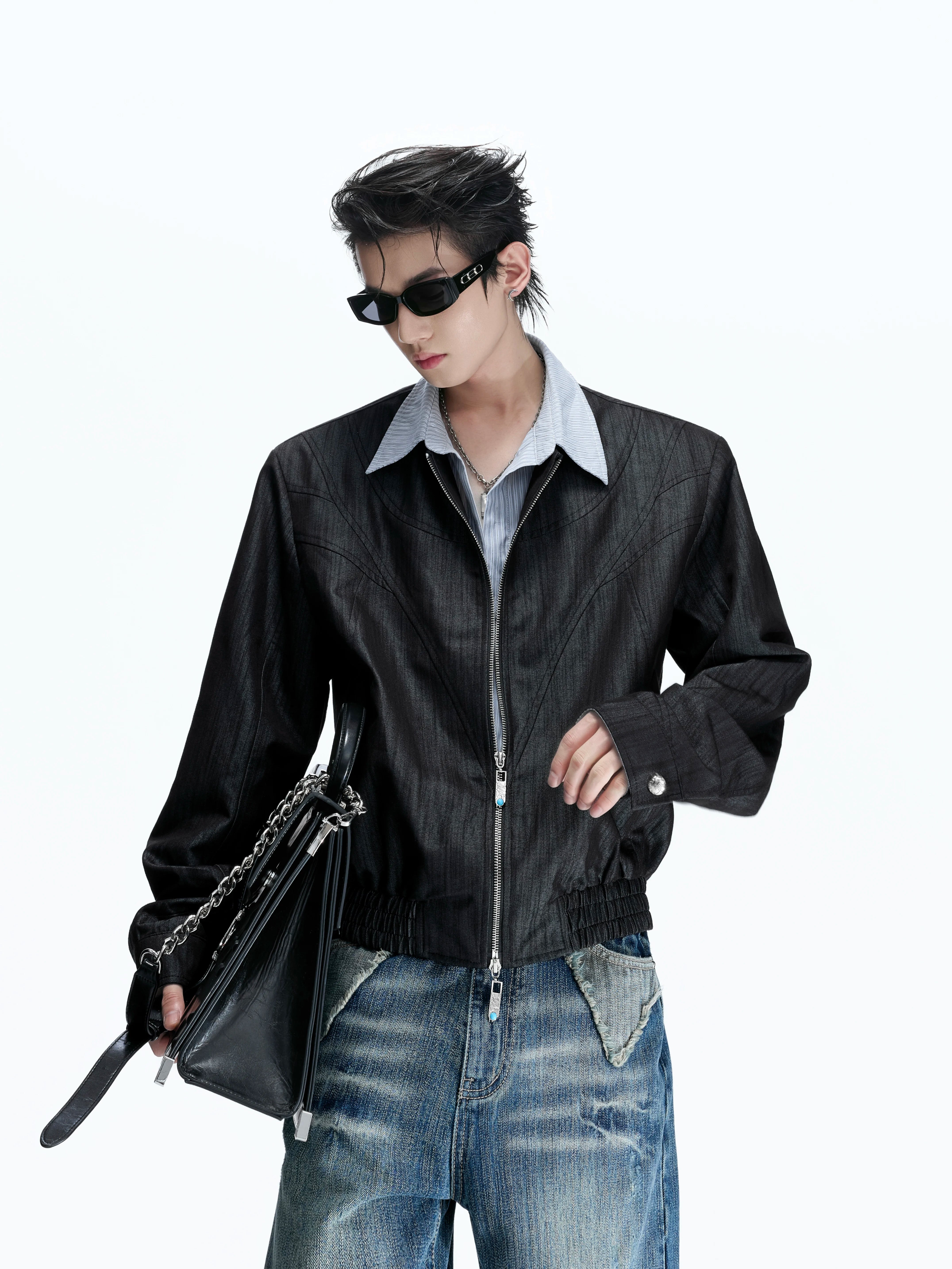Pearlescent Striped Layered Shirt Jacket