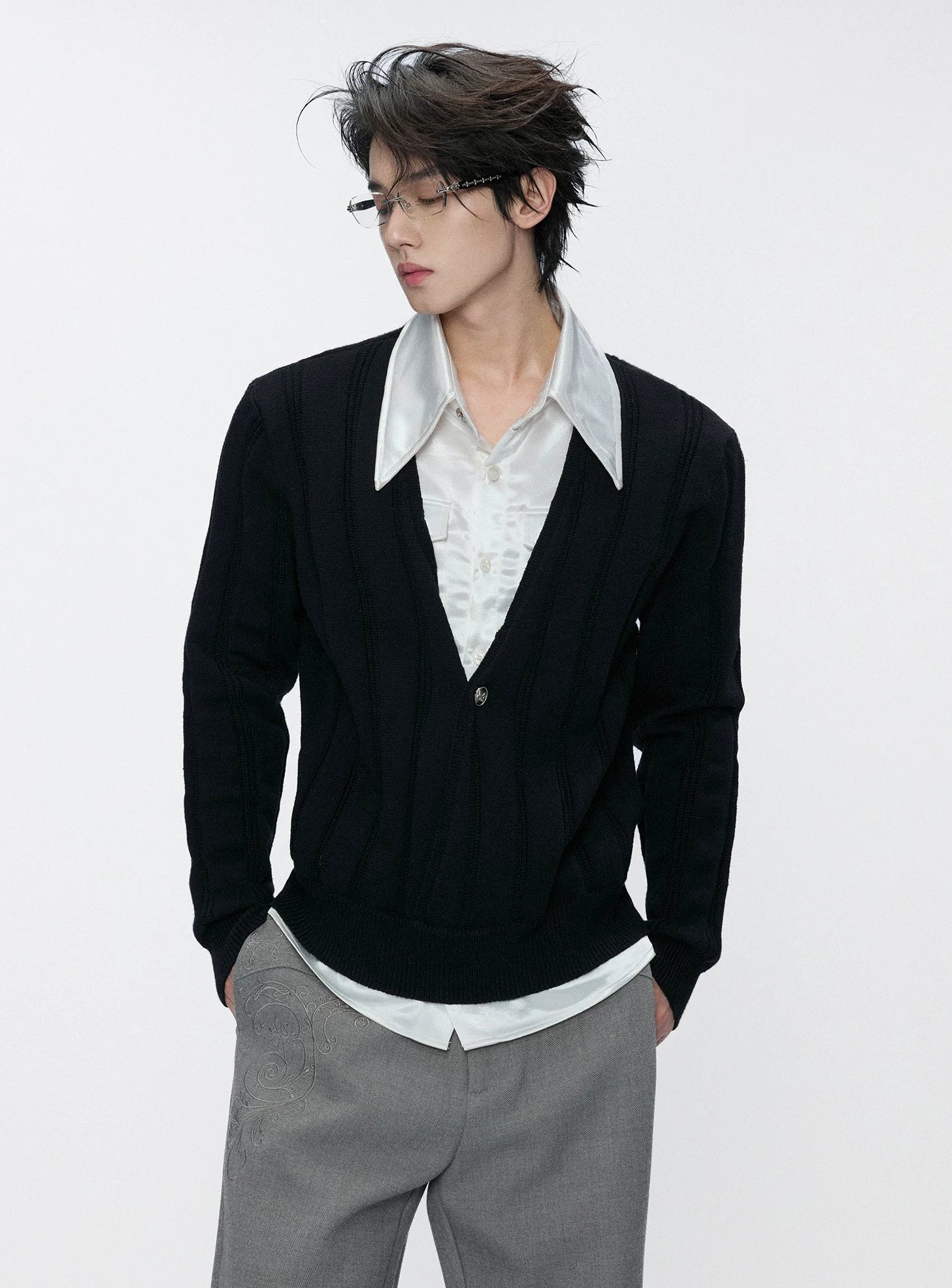Satin Layered Collar Knit Sweater