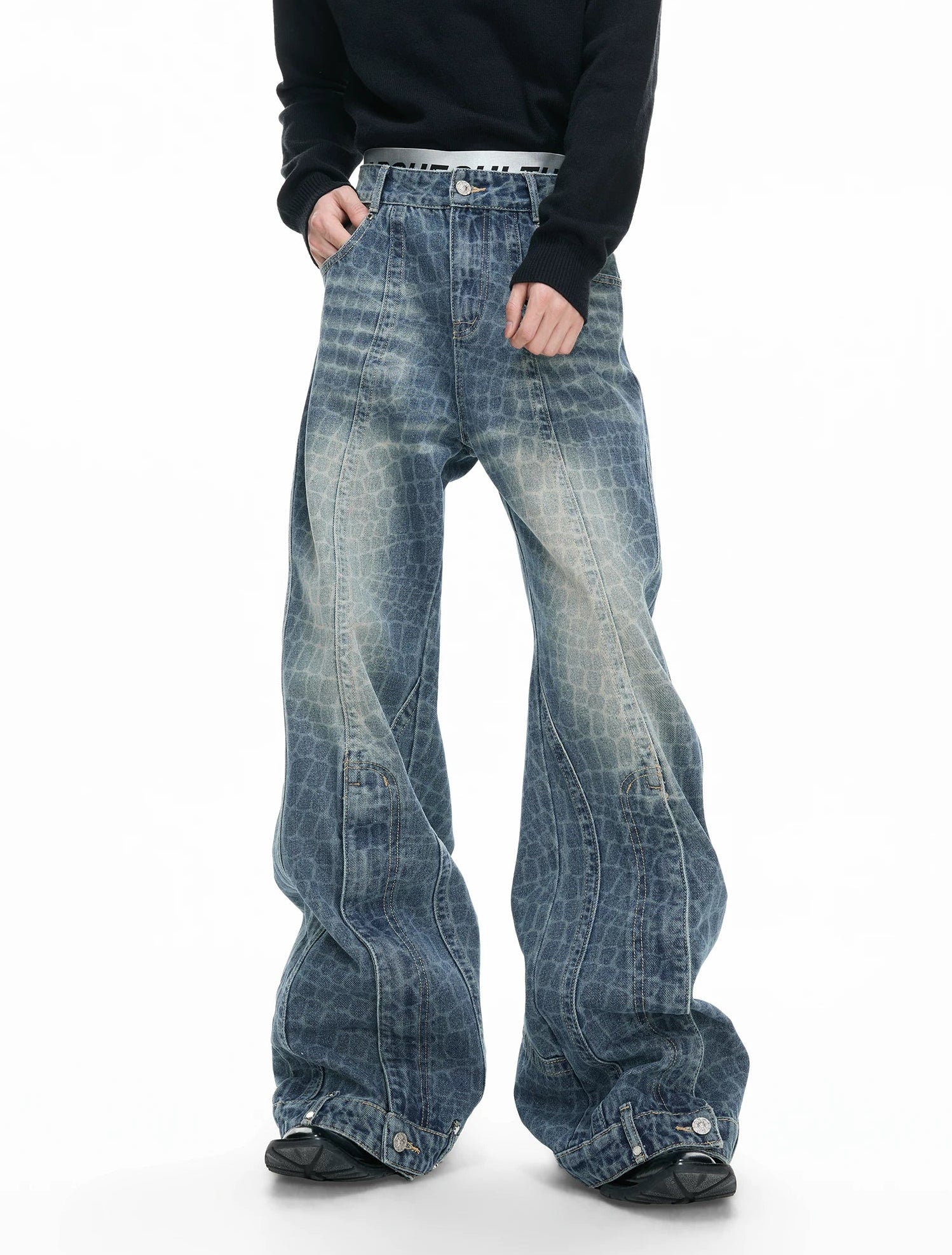 【26s Feb.】Vintage Cracked Texture Washed Straight-Leg Denim Pants