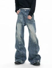 【26s Feb.】Vintage Cracked Texture Washed Straight-Leg Denim Pants