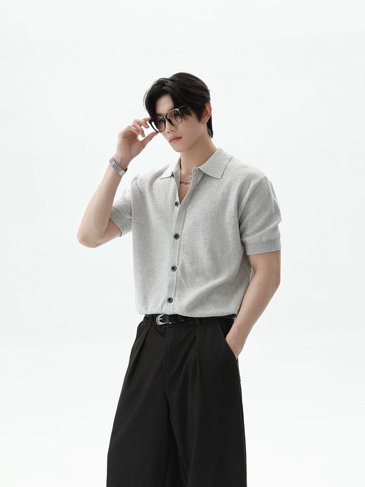 【25s Aug.】Vintage Lapel Button-Down Knitted T-Shirt