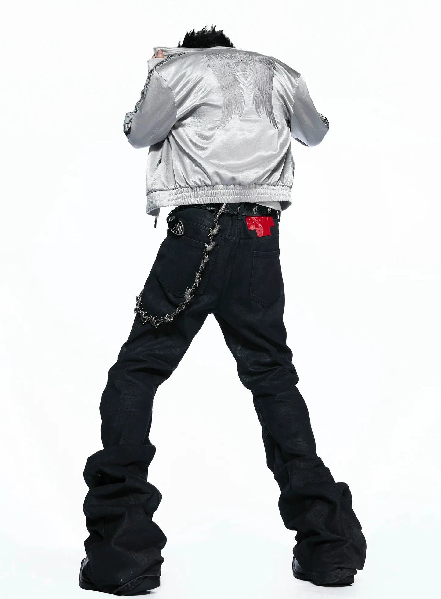 Multi-Zip Waxed Scimitar Skinny Moto Jeans