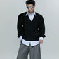【25s Oct.】Shirt-paneled Button-down V-neck Sweater