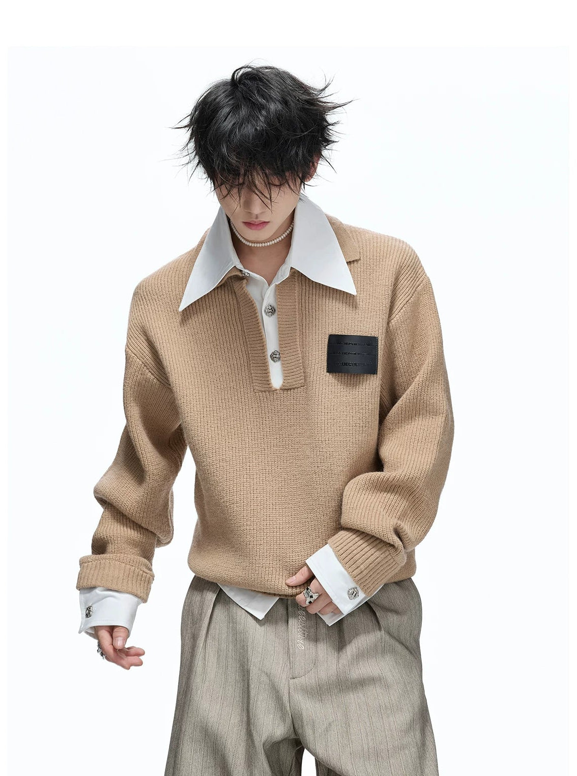 Layered Shirt Knit Sweater