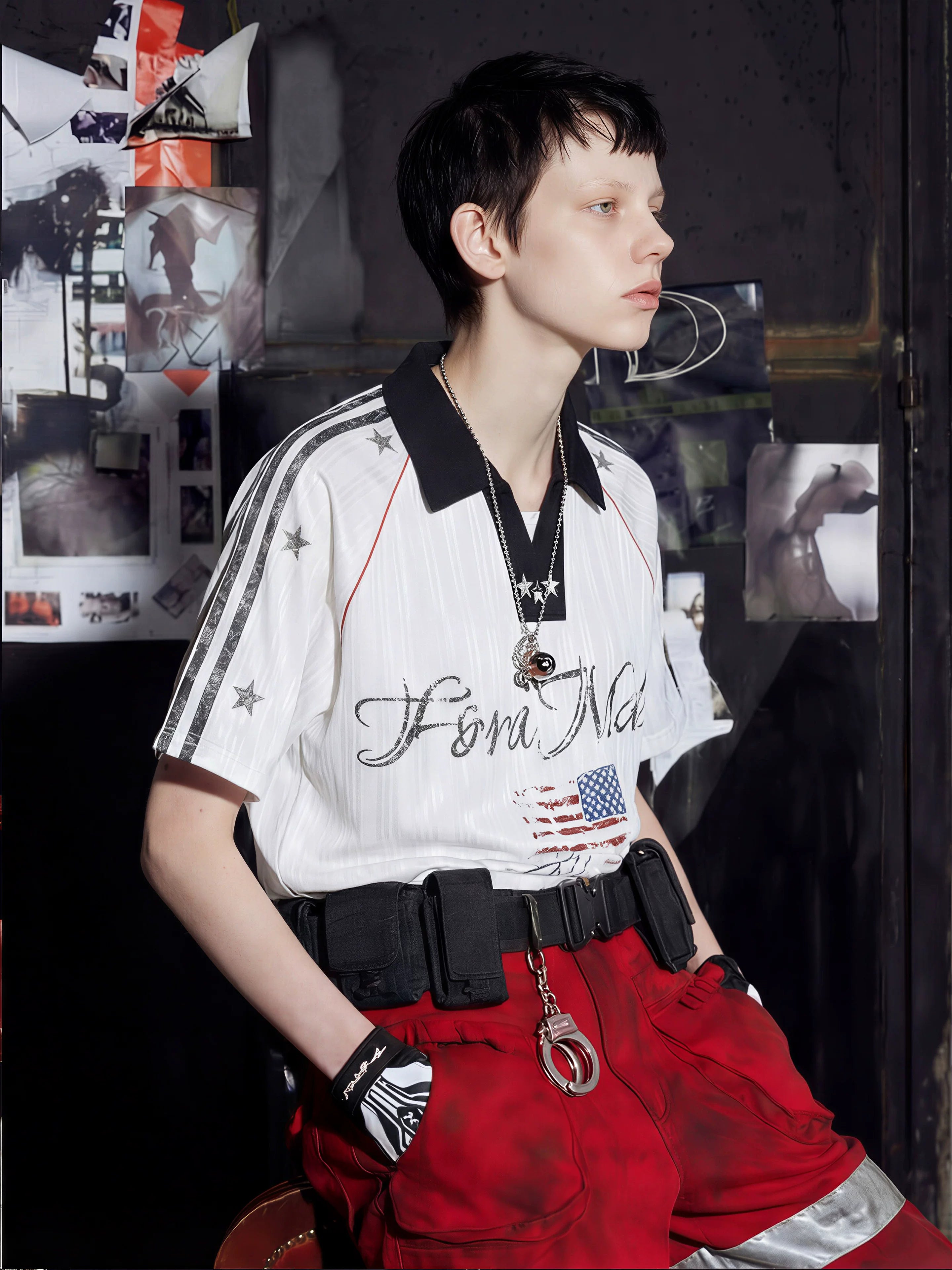 Black White Contrast Football Jersey Tee