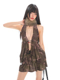 【25s Apr.】Camo Retro Halter Tie Skirt Set