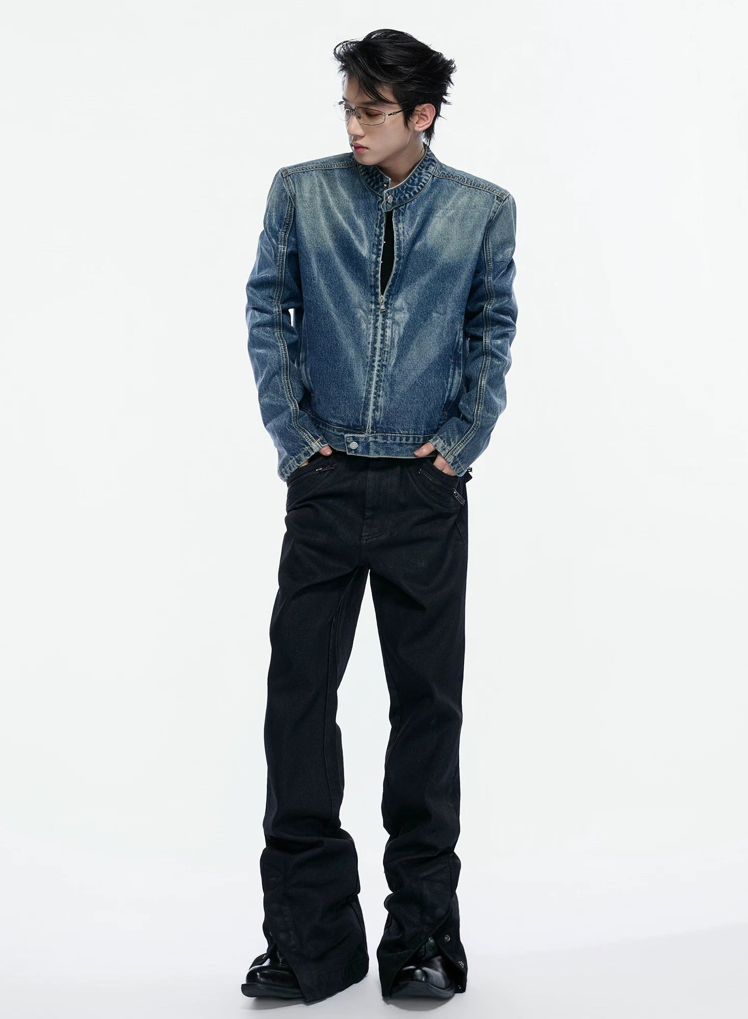 Waxed Black Flared Jeans
