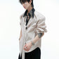 【25s Aug.】Diamond-embellished Ribbon-trimmed Shirt