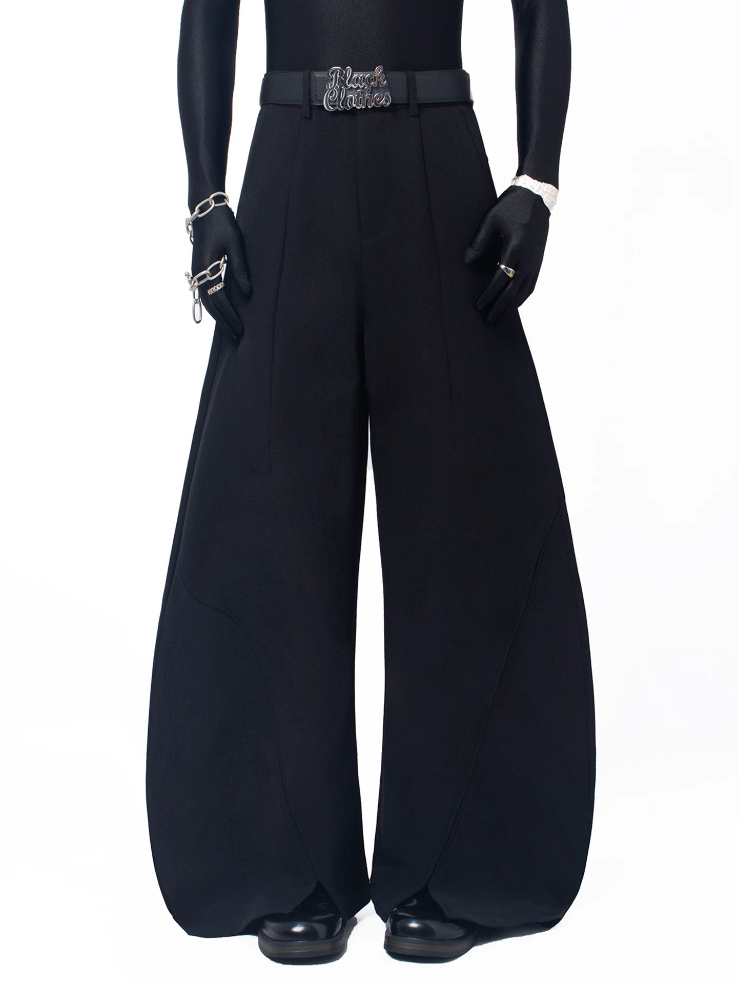 【26s May.】Layered Curved Wide-Leg Black Pants