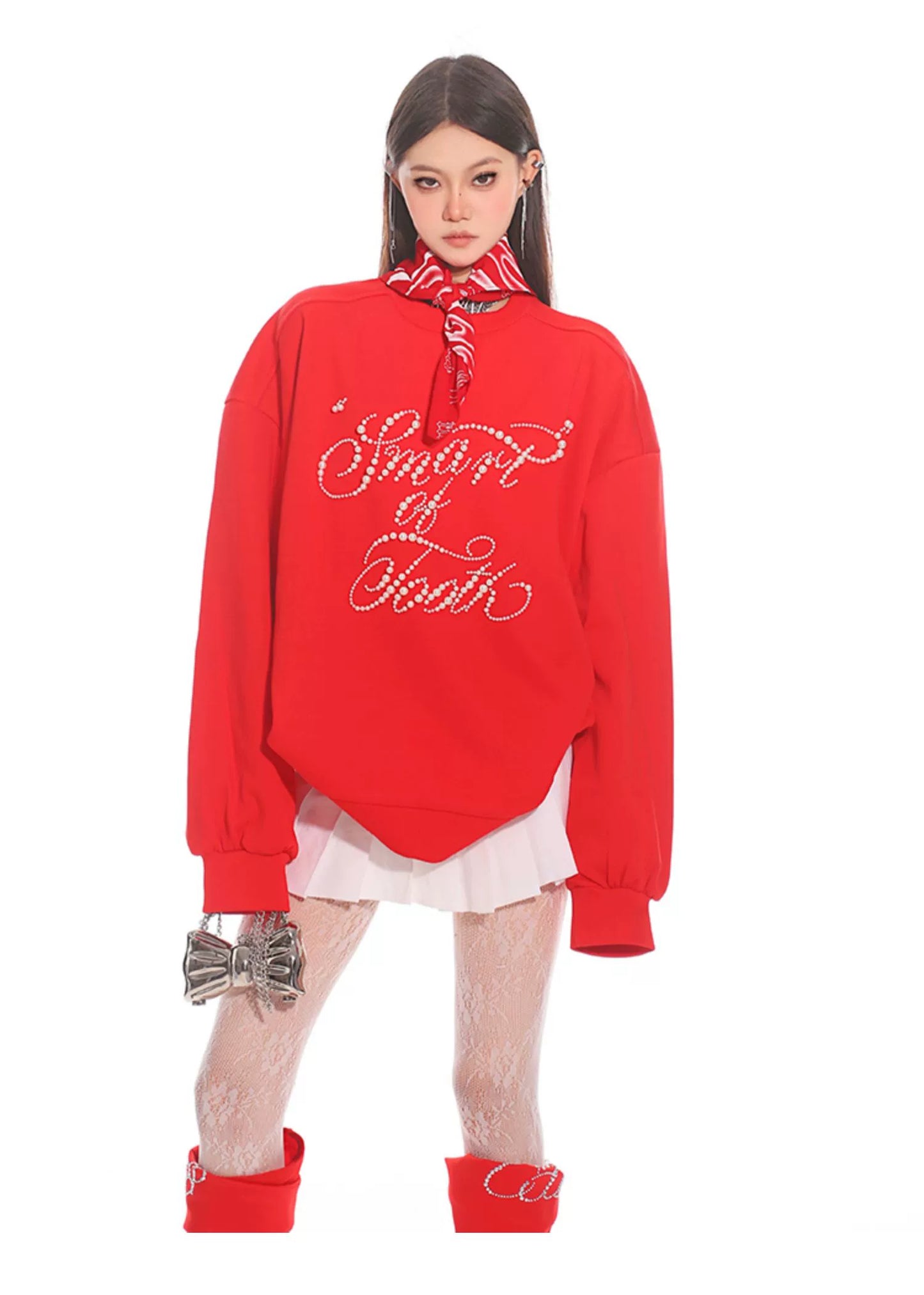 【25s Nov.】Black Beaded Loose-fitting Crew Neck Sweatshirt