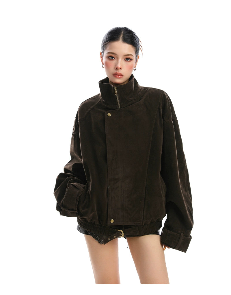 【25s Nov.】Suede Deconstructed Stand-up Collar Coat