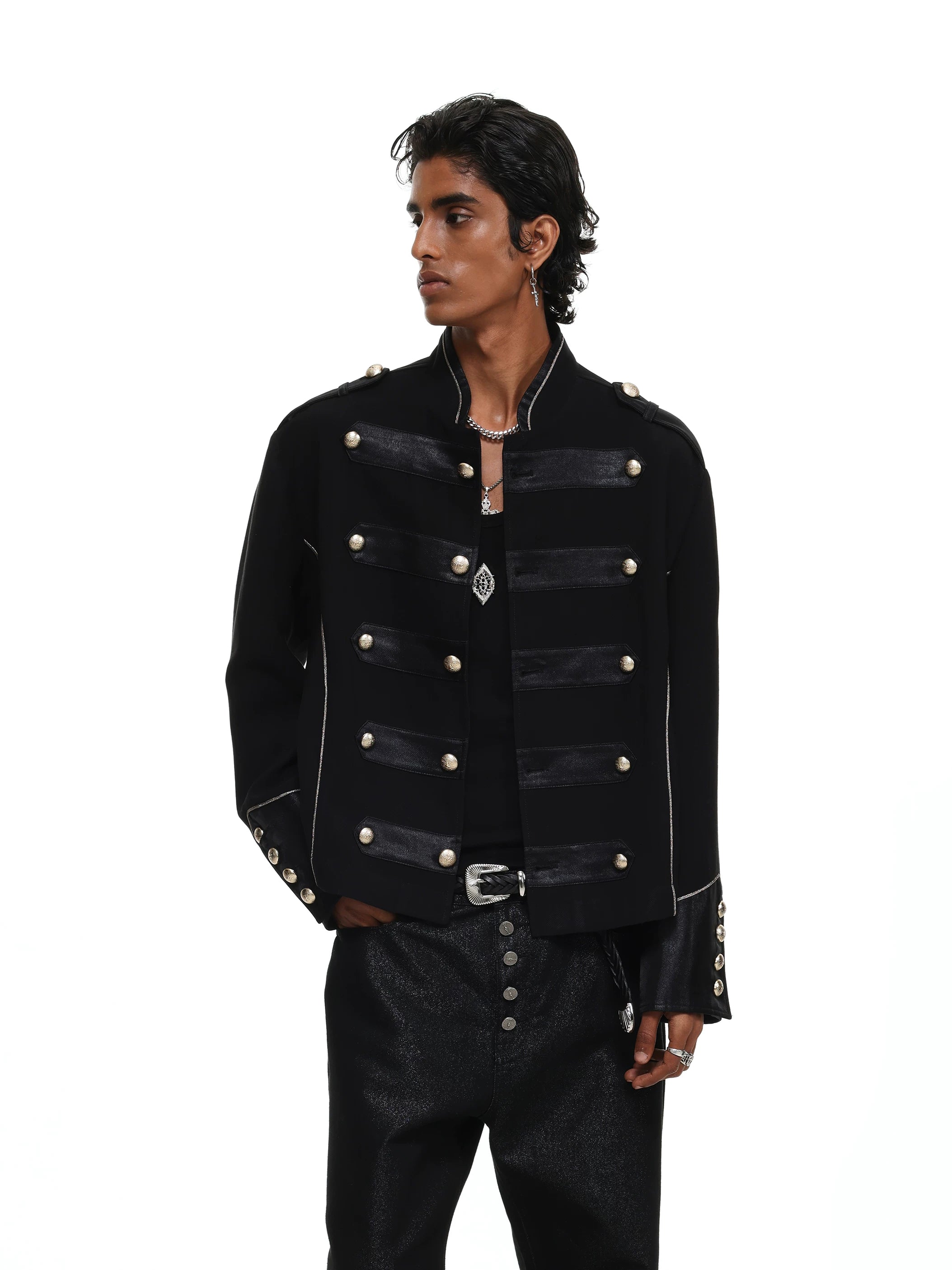 【26s May】Napoleonic Stand Collar Metal Button Lightweight Shirt Jacket