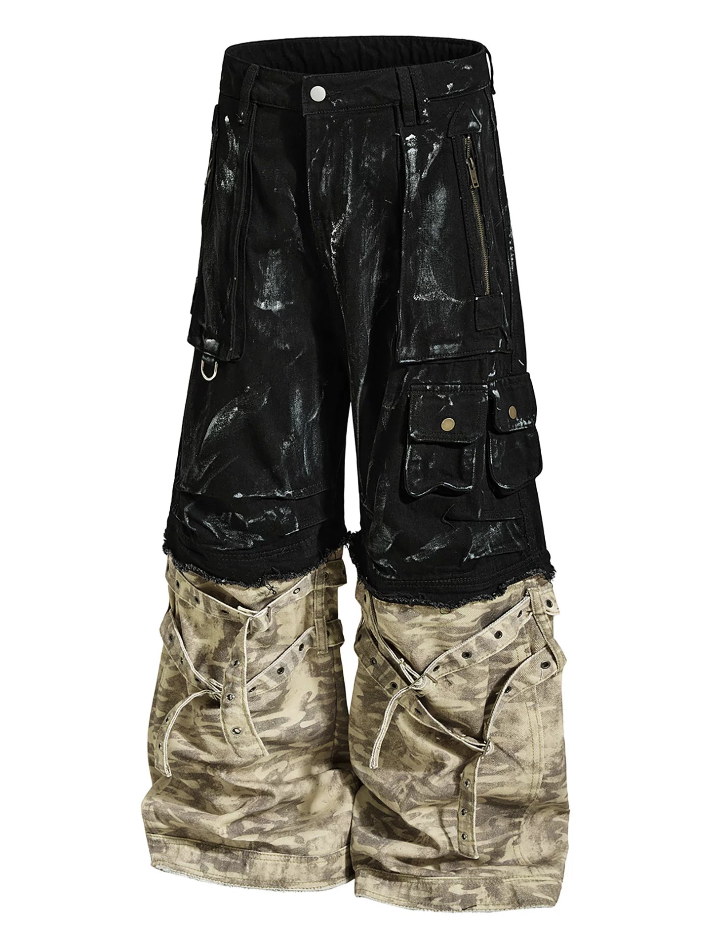 【26s May.】Paint Splatter Patchwork Camo Wide Cargo Pants