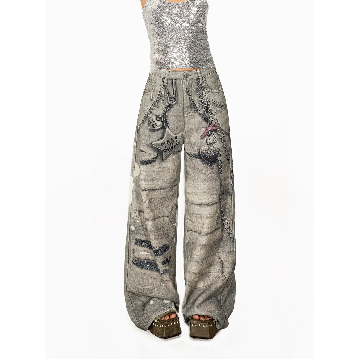 【25s Aug.】Heavily Detailed Chain Digital Print Jeans